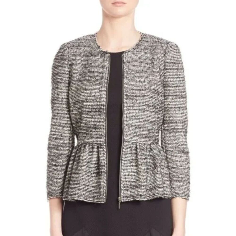 Rebecca Taylor Tweed Peplum Blazer Jacket, Black/White, Size 8